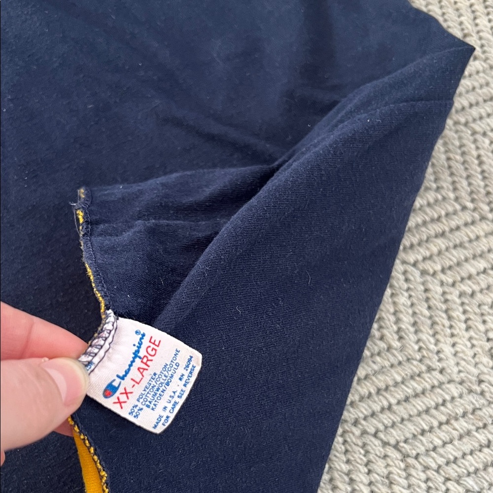 Champion Navy Tee with Yellow Michigan Script - Picture 2 of 8